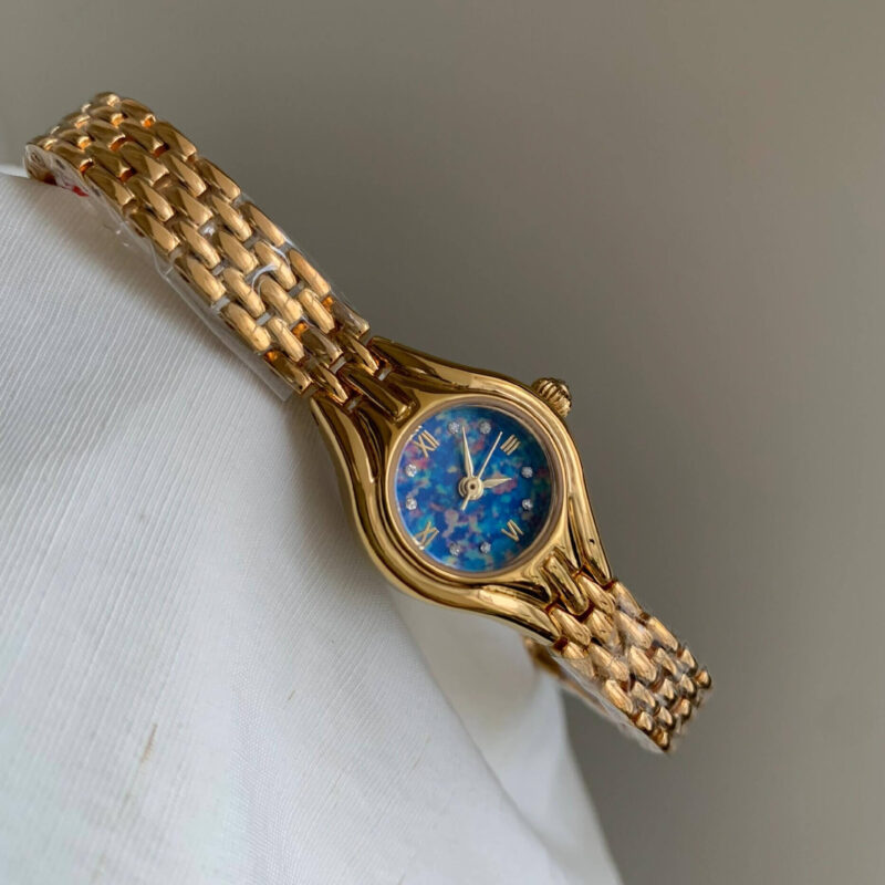 Vintage Style Small Blue Round Opal Face Watch