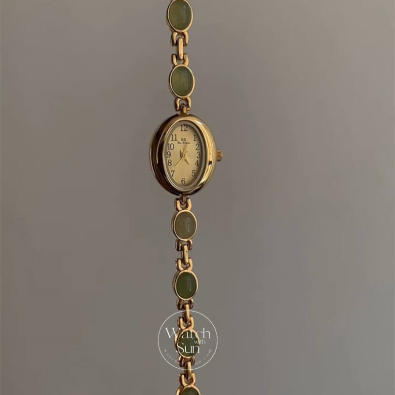Vintage Style Green Jade Stone Bracelet Watch
