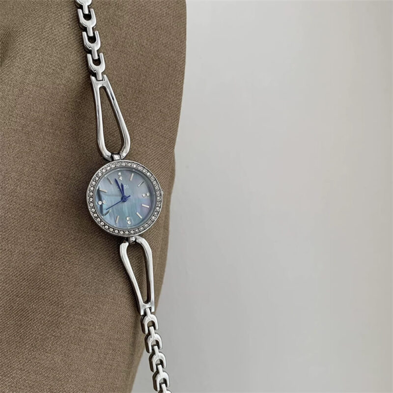Round Blue Face Silver Bracelet Watch