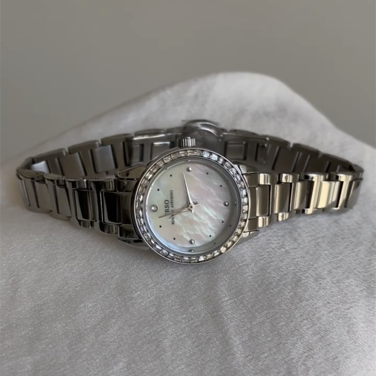 Dainty Silver Round Mother of Pearl Watch