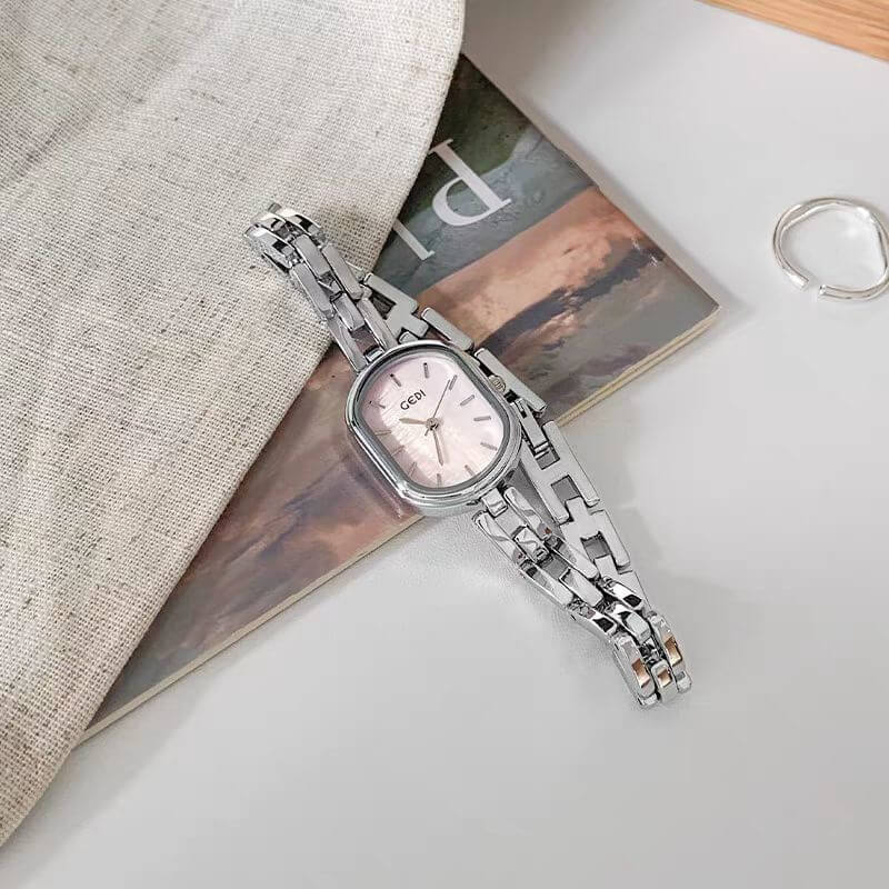 Minimalist Style Gold/Silver Oval Stainless Steel Ladies Watch