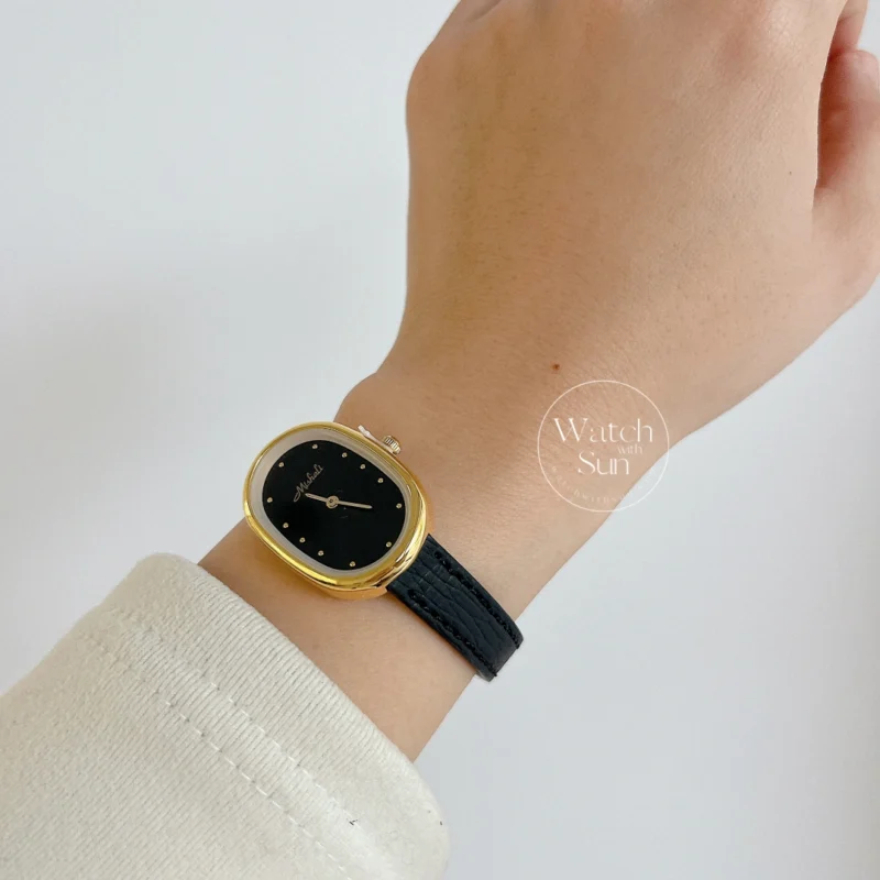 Minimalist Style Orange/Black Black Leather Watch