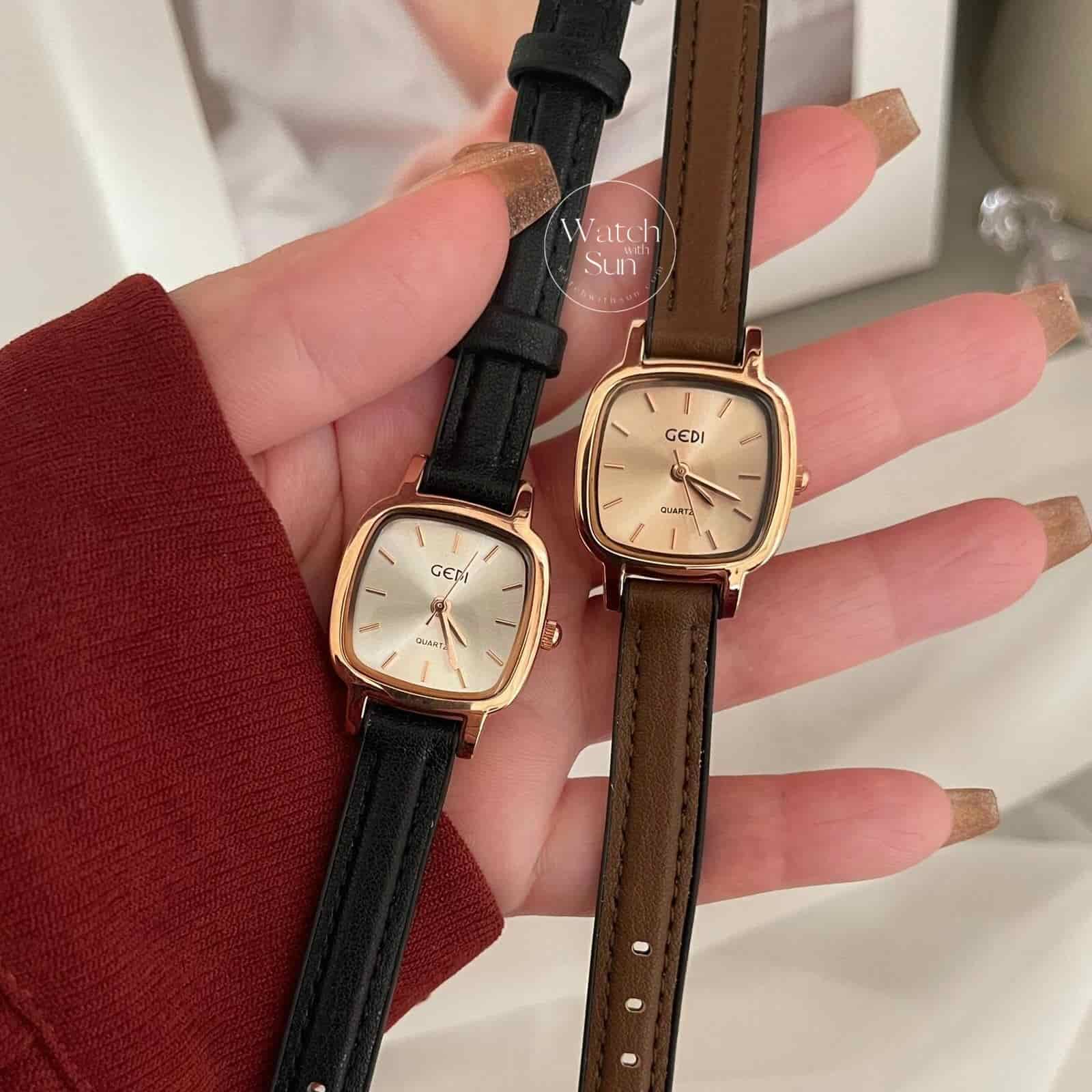 Classic Black/Brown/Silver Square Leather Watch
