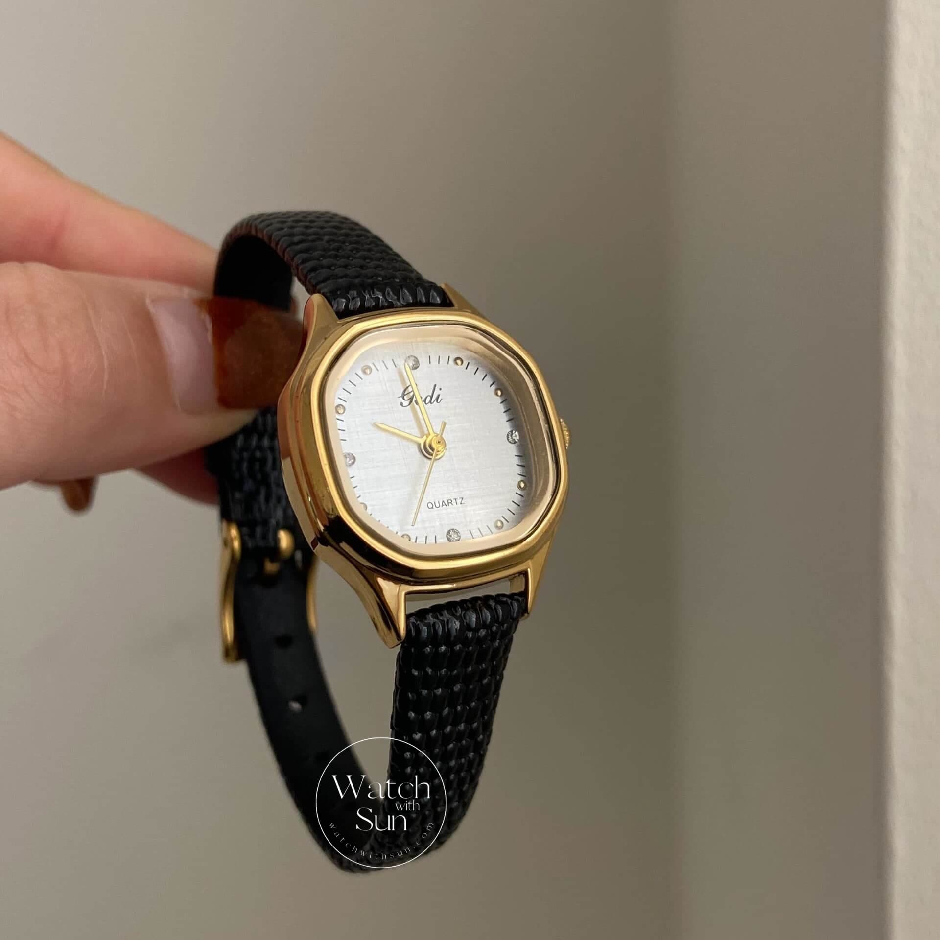 Women's Minimalist Black/Brown Square Leather Watch