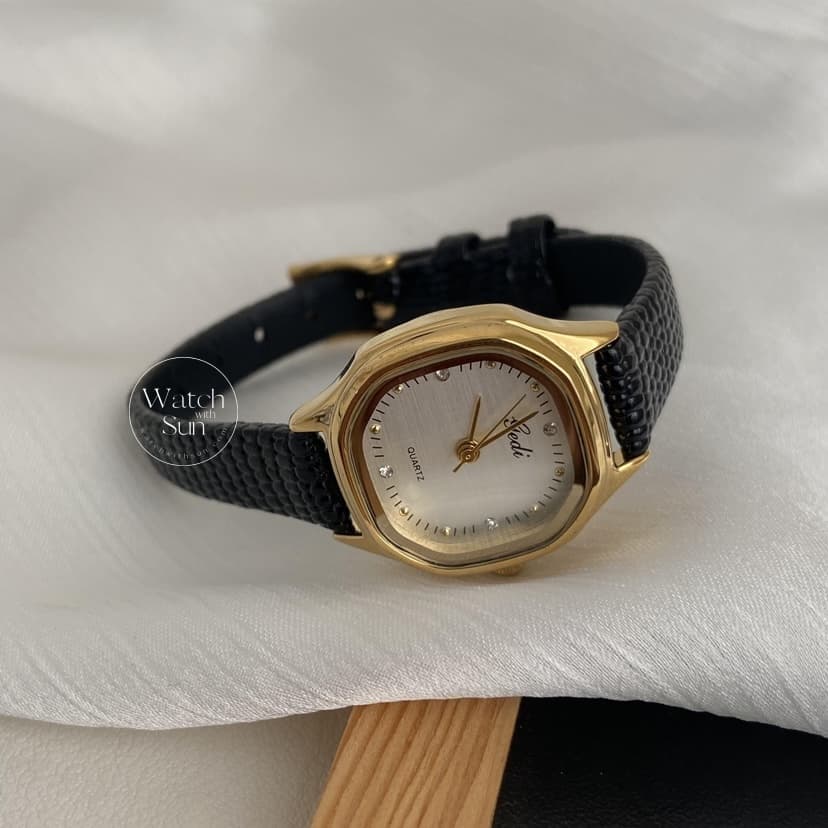 Women's Minimalist Black/Brown Square Leather Watch