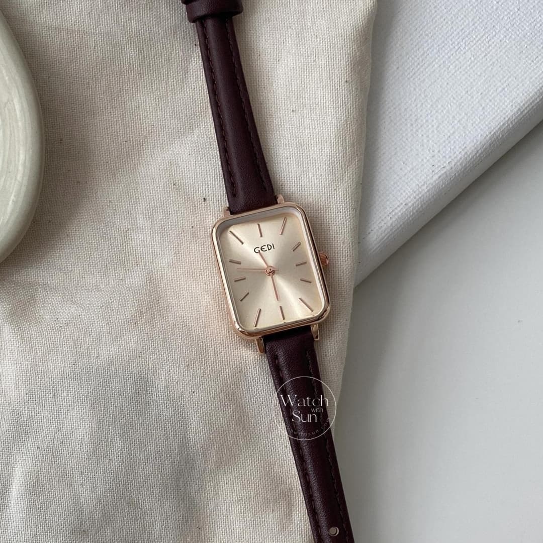 Vintage Style Brown Rectangle Leather Watch for Women