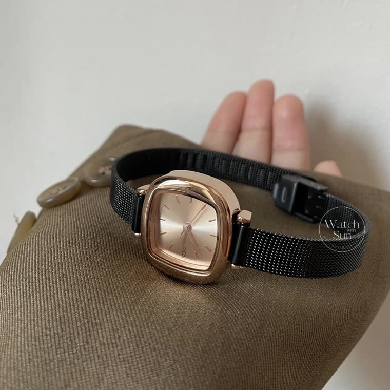 Classic Black-Gold Square Leather Watch for Women