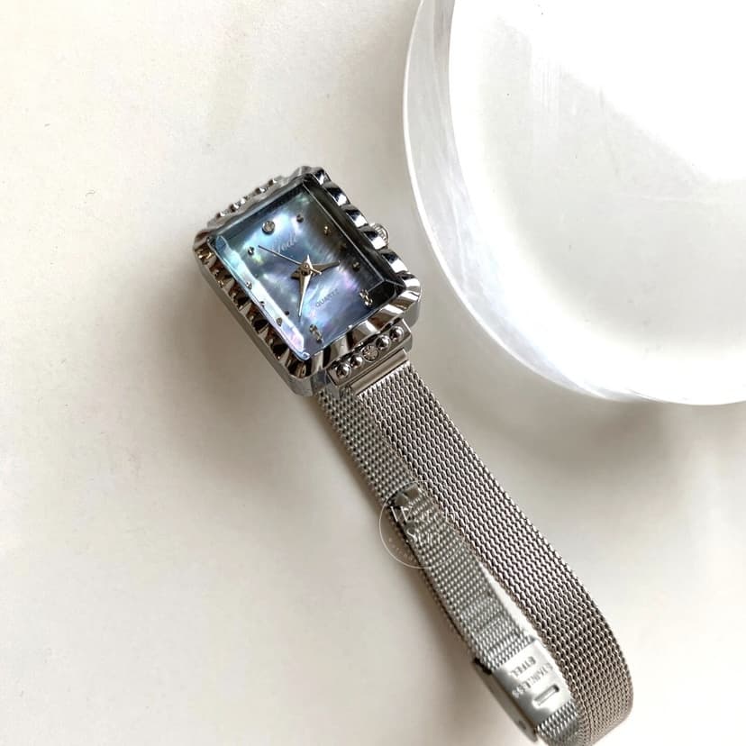 Chic Style Silver-Blue Rectangle Stainless Steel Watch