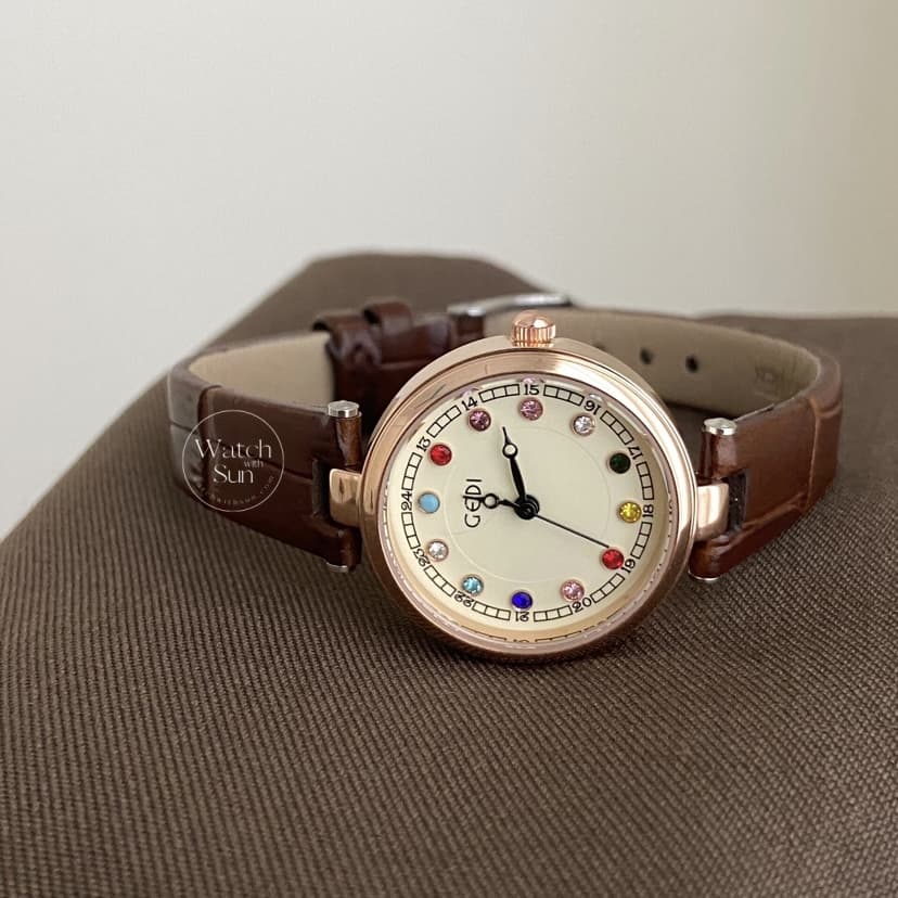 Dainty Brown/Black Round Leather Women's Watch