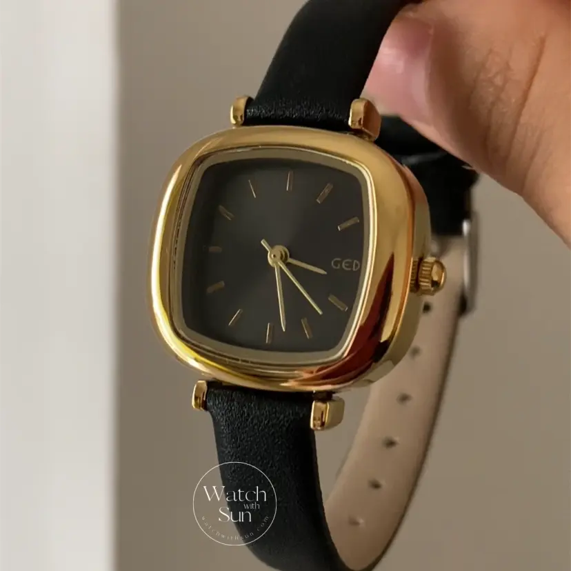 Dainty Black/Brown/Grey Square Women's Leather Watch