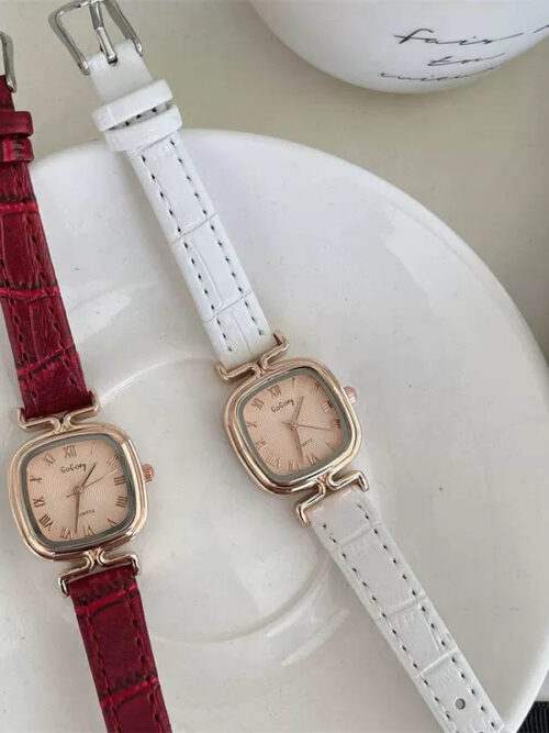 Brown square face watch with different colors band
