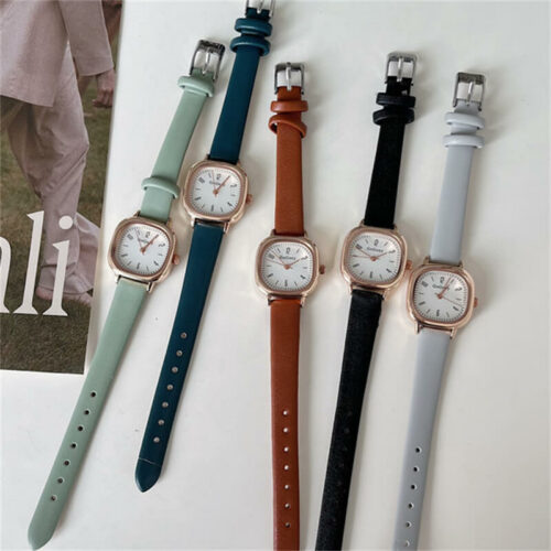 Square face watch with different color faux leather