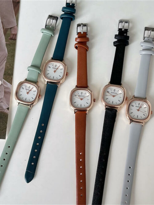 Square face watch with different color faux leather