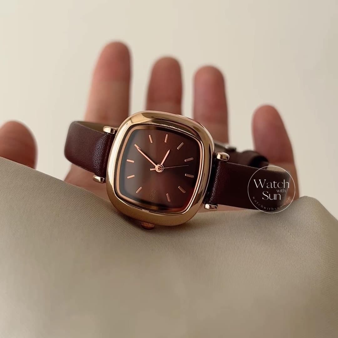 Dainty Black/Brown/Grey Square Women's Leather Watch