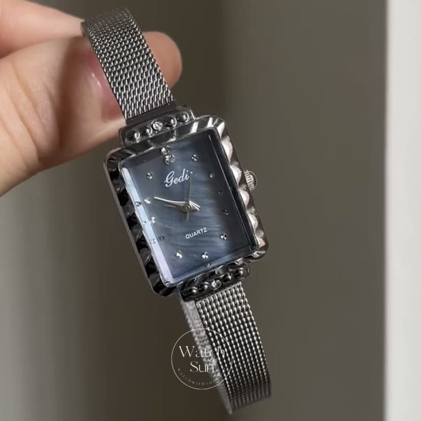 Chic Style Silver-Blue Rectangle Stainless Steel Watch