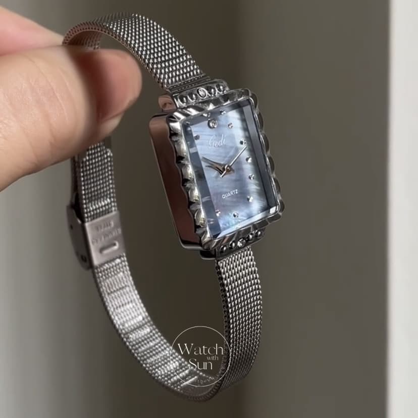 Chic Style Silver-Blue Rectangle Stainless Steel Watch