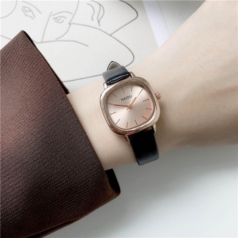 Square face women watch with black band