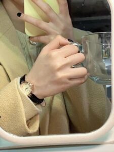 Dainty Brown/Black Round Leather Women's Watch