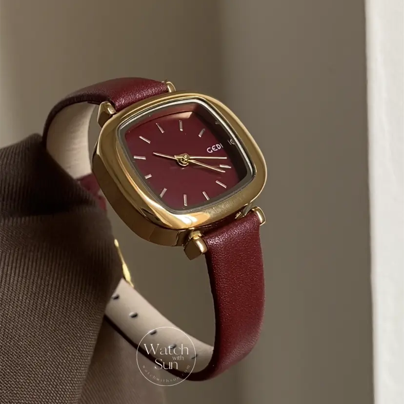 Dainty Black/Brown/Grey Square Women's Leather Watch