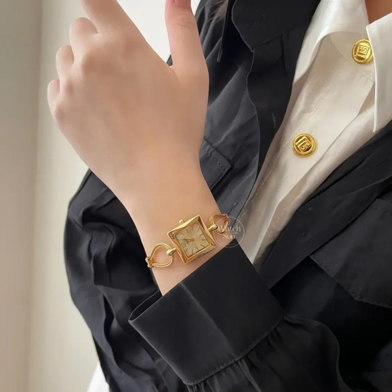 Chic Style Black Square Face Stainless Steel Ladies Watch