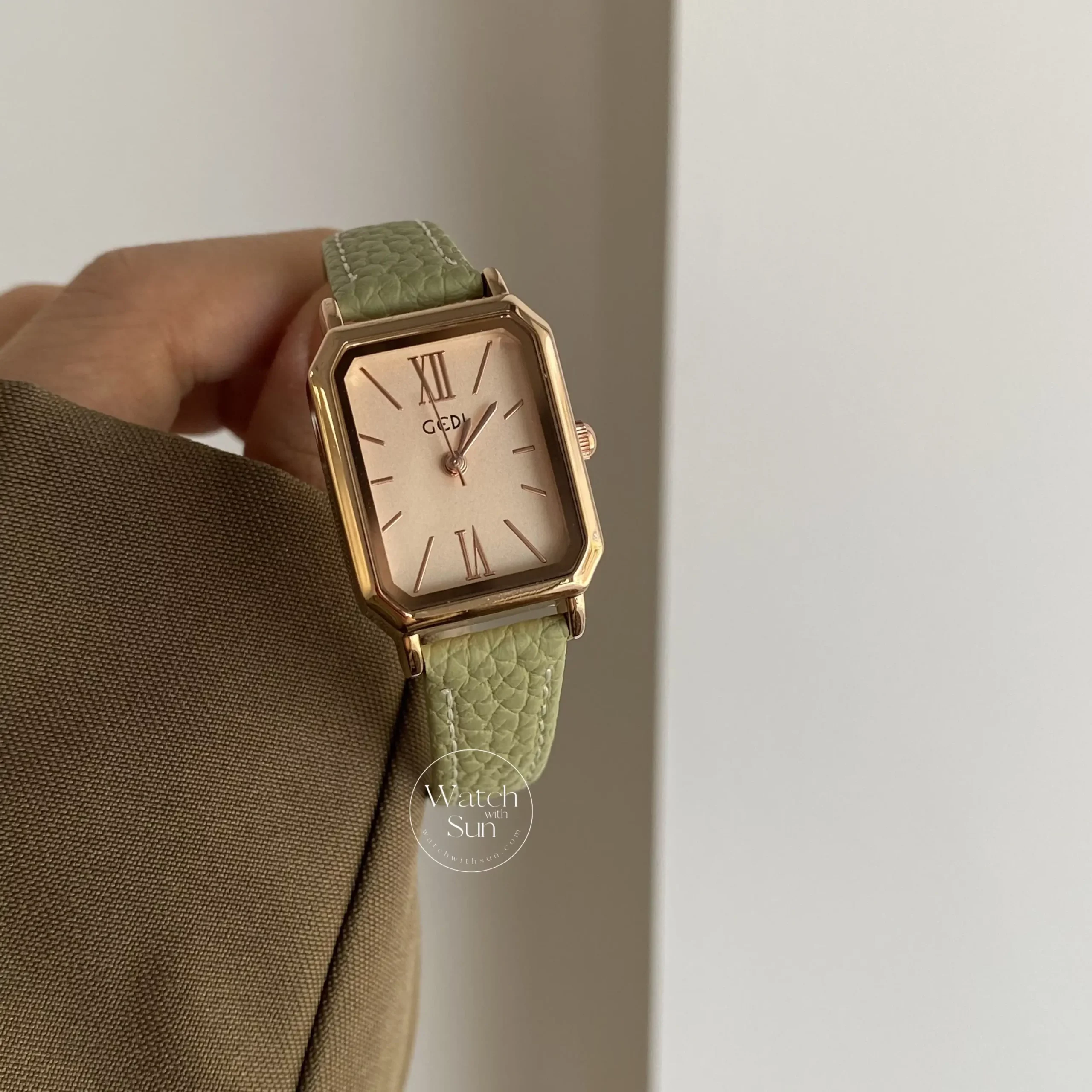 Minimalist Style Blue/Green Rectangle Leather Watch