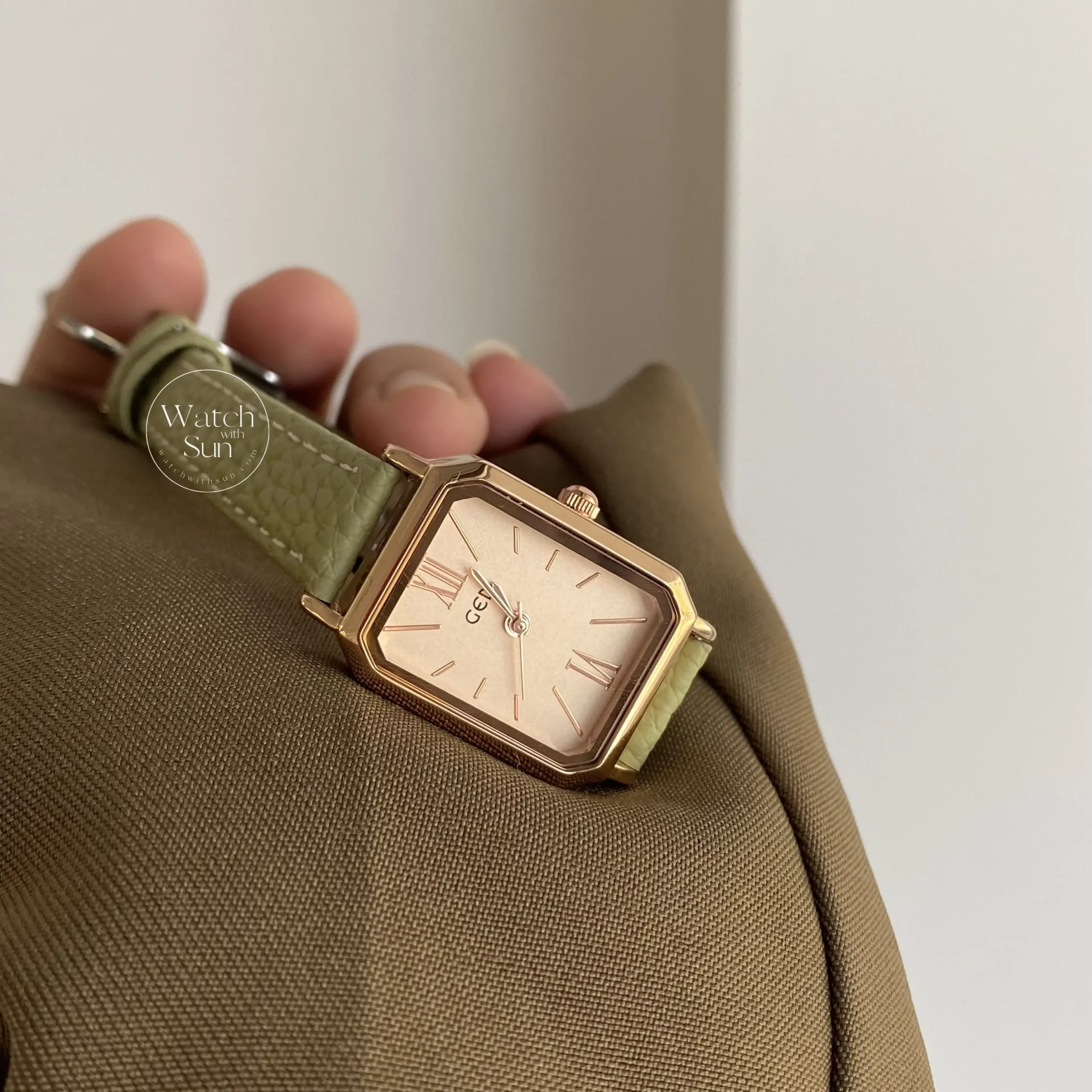 Minimalist Style Blue/Green Rectangle Leather Watch