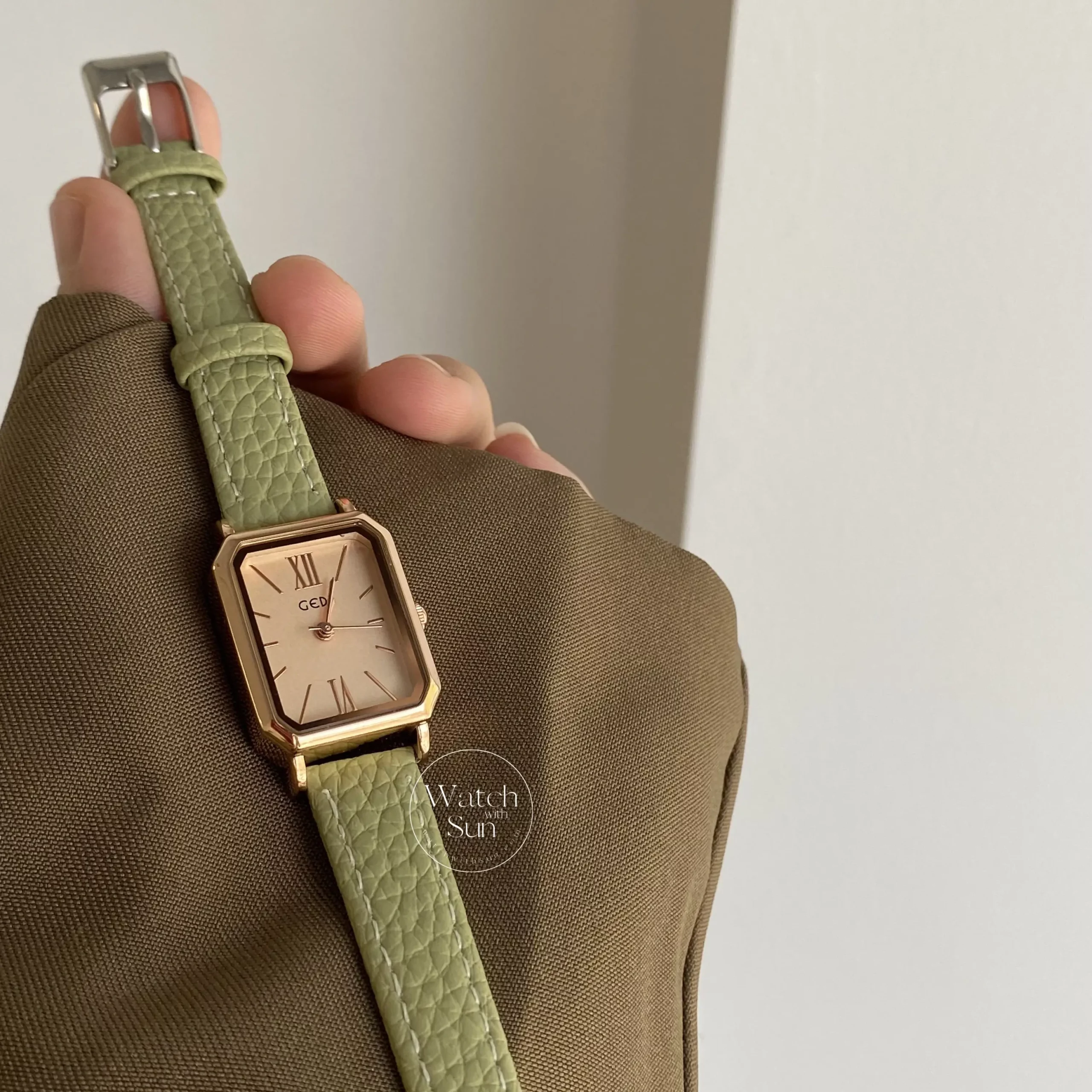 Minimalist Style Blue/Green Rectangle Leather Watch