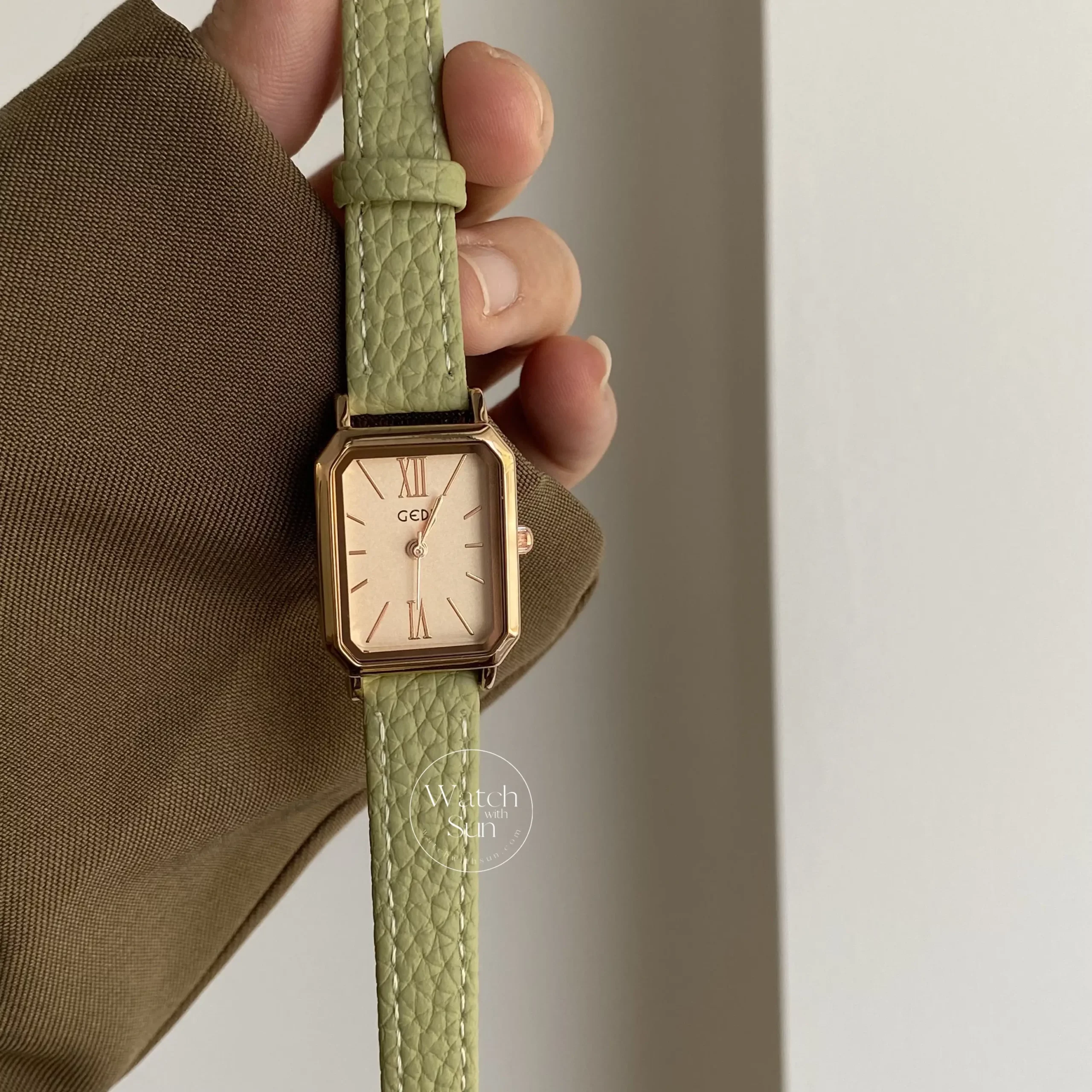 Minimalist Style Blue/Green Rectangle Leather Watch