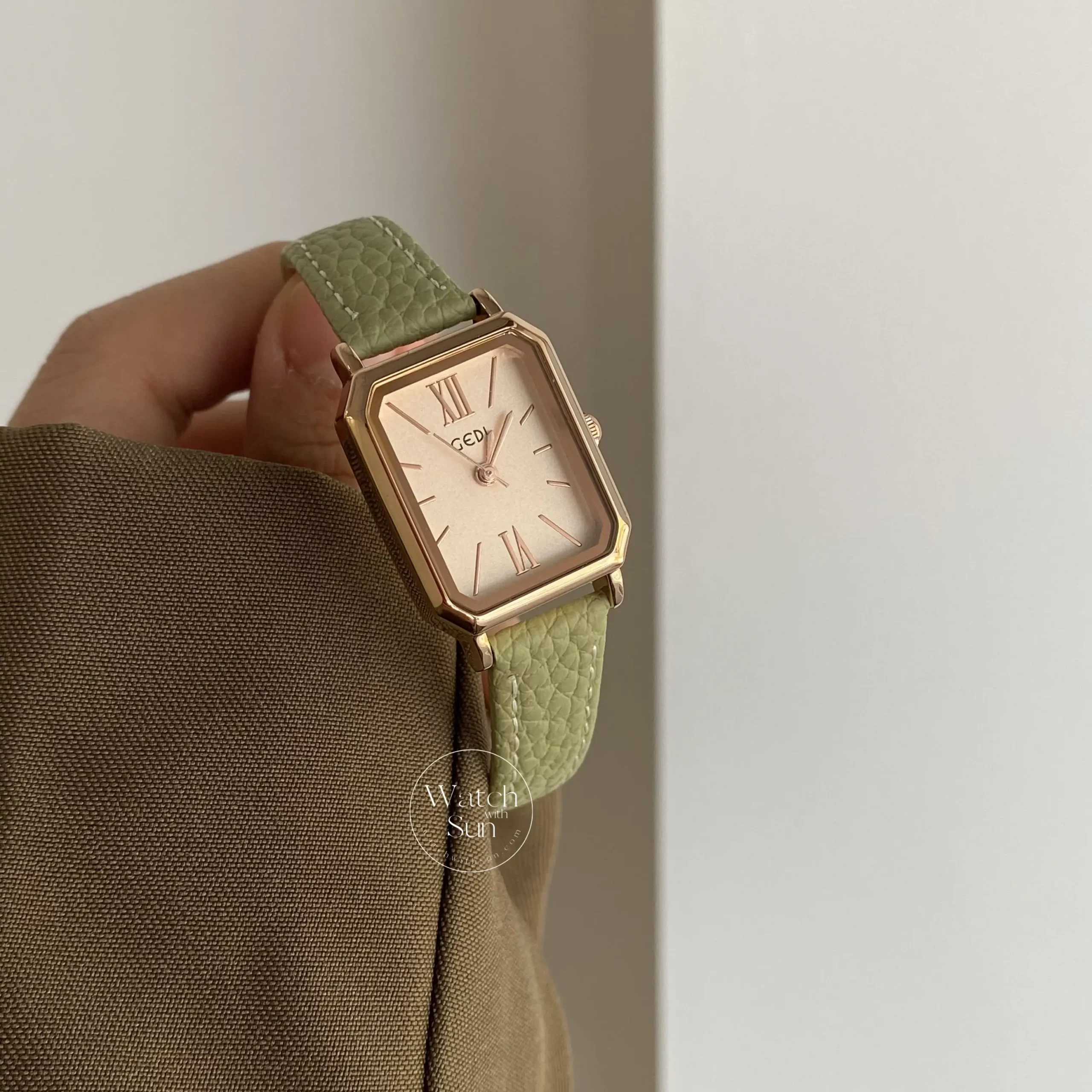 Minimalist Style Blue/Green Rectangle Leather Watch