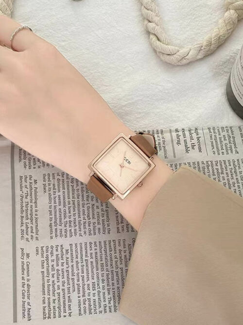 beige oversized square watch