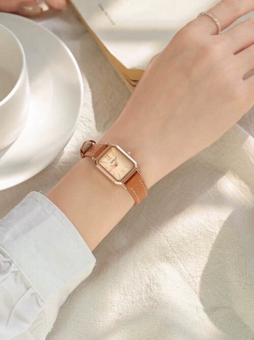 brown square watch