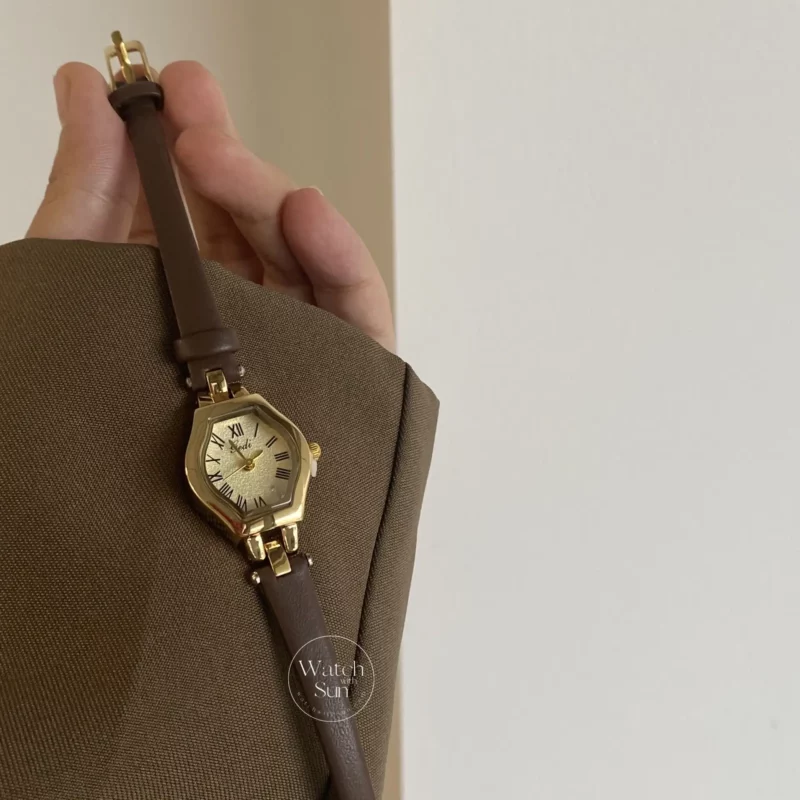 Classic Brown/Black Polygon Leather Wristwatch