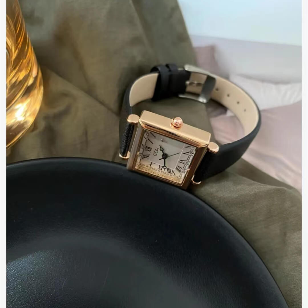 Minimalist Style Brown/Black Square Face Watch