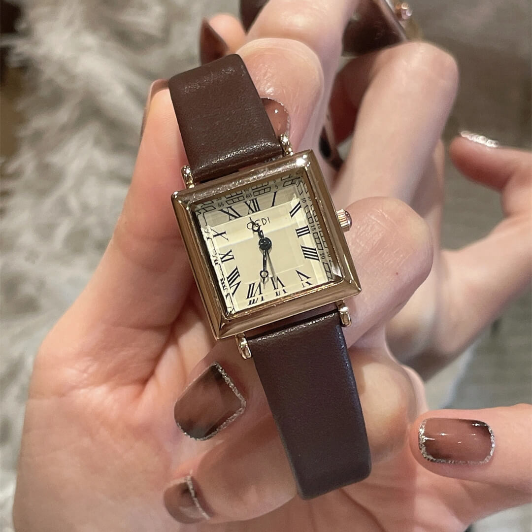 Minimalist Style Brown/Black Square Face Watch