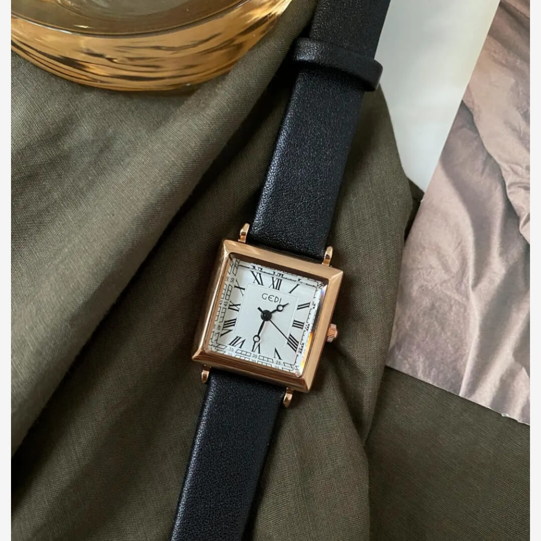 Minimalist Style Brown/Black Square Face Watch