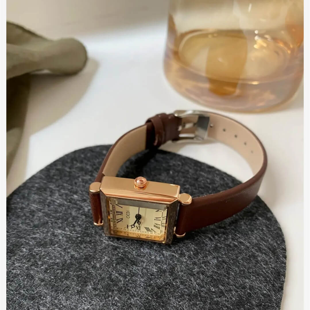 Minimalist Style Brown/Black Square Face Watch