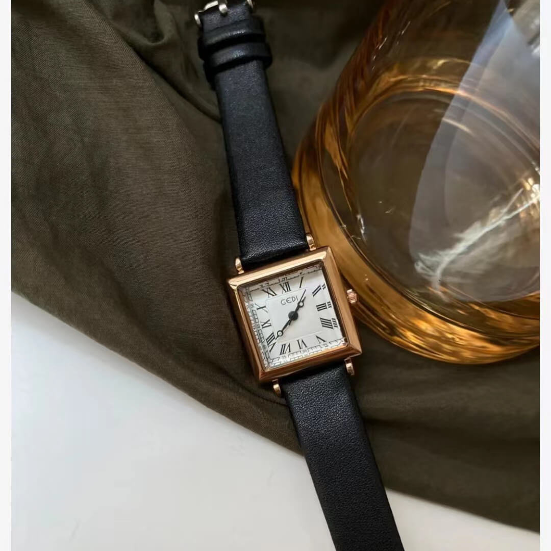 Minimalist Style Brown/Black Square Face Watch