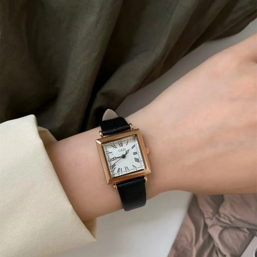 Minimalist Style Brown/Black Square Face Watch