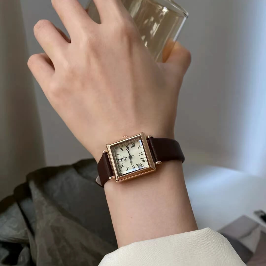 Minimalist Style Brown/Black Square Face Watch