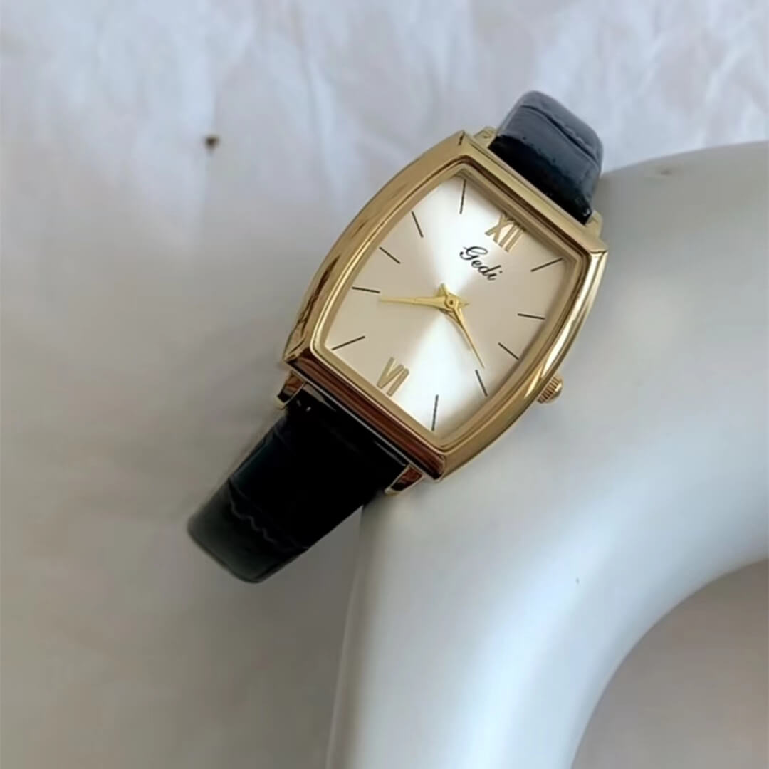 Chic Brown/Black barrel shape Leather Wristwatch