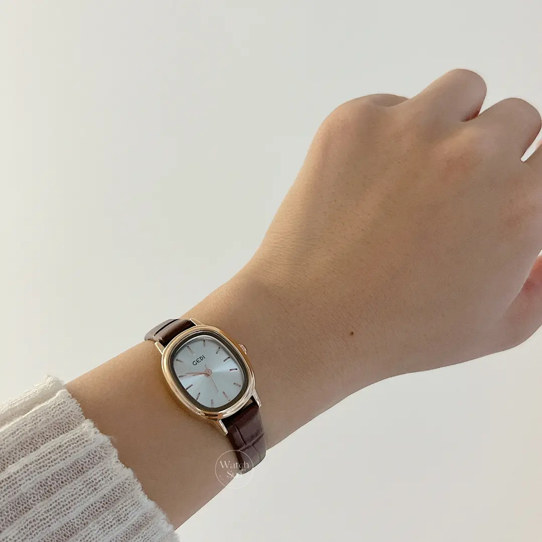 Dainty Black Oval Leather Watch for Women