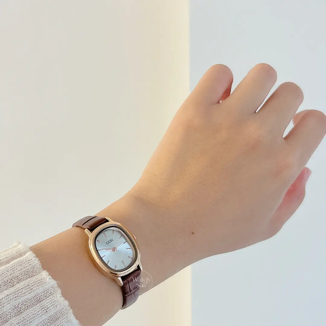 Dainty Black Oval Leather Watch for Women