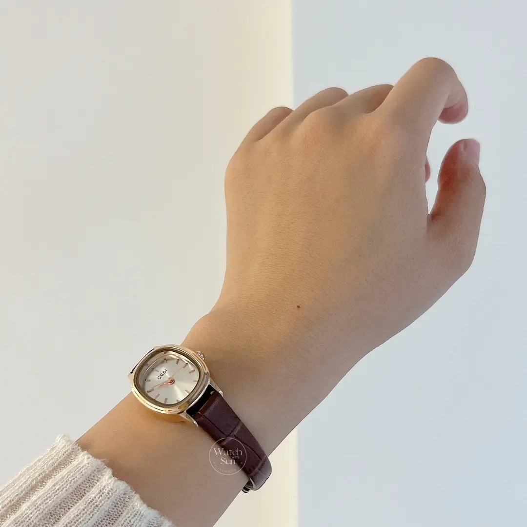 Dainty Black Oval Leather Watch for Women