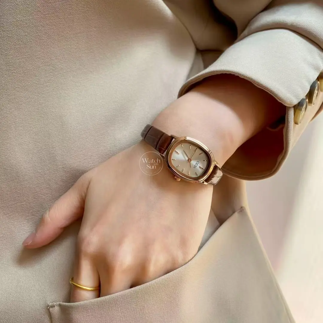 Dainty Black Oval Leather Watch for Women