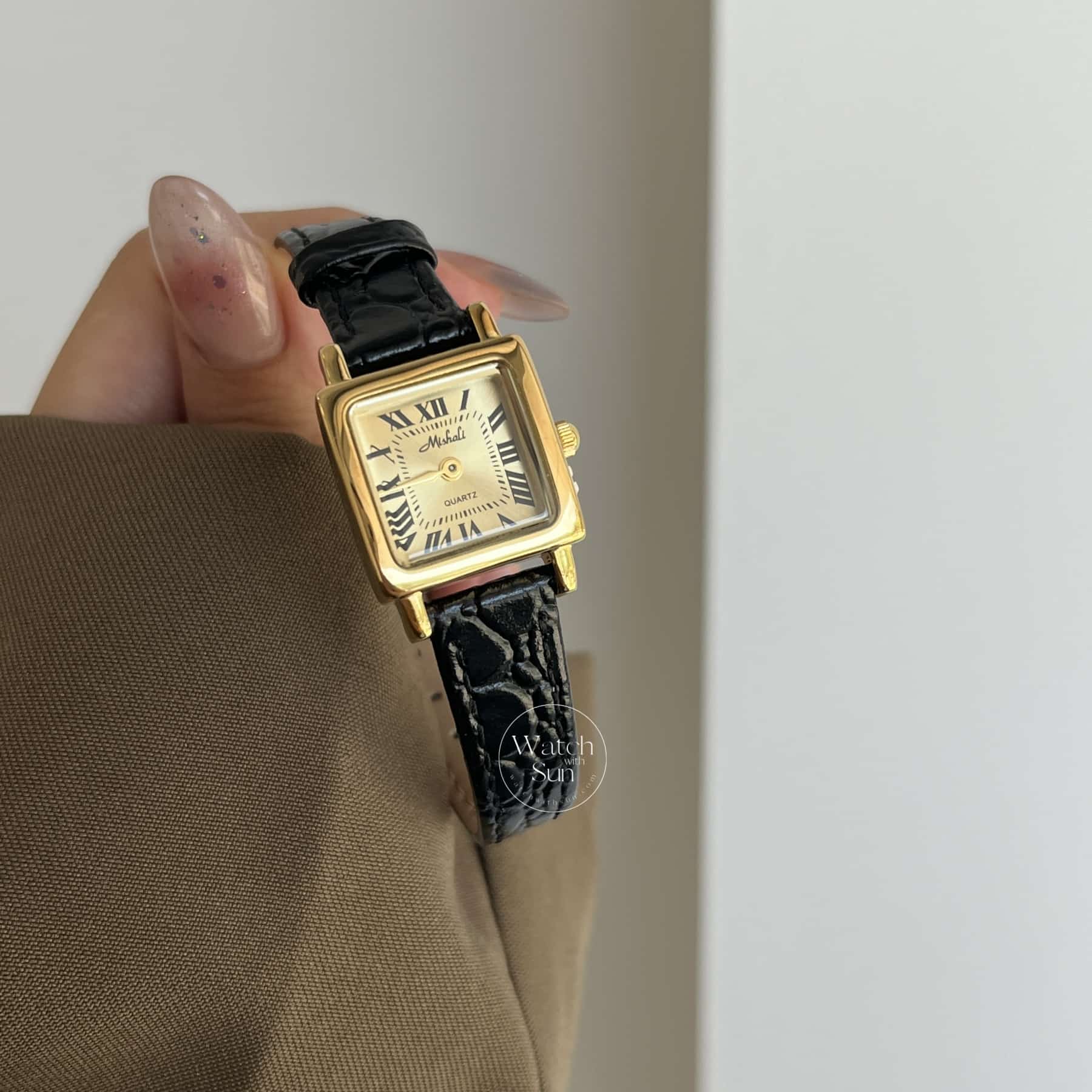 Classic Black-Gold Square Genuine Leather Watch