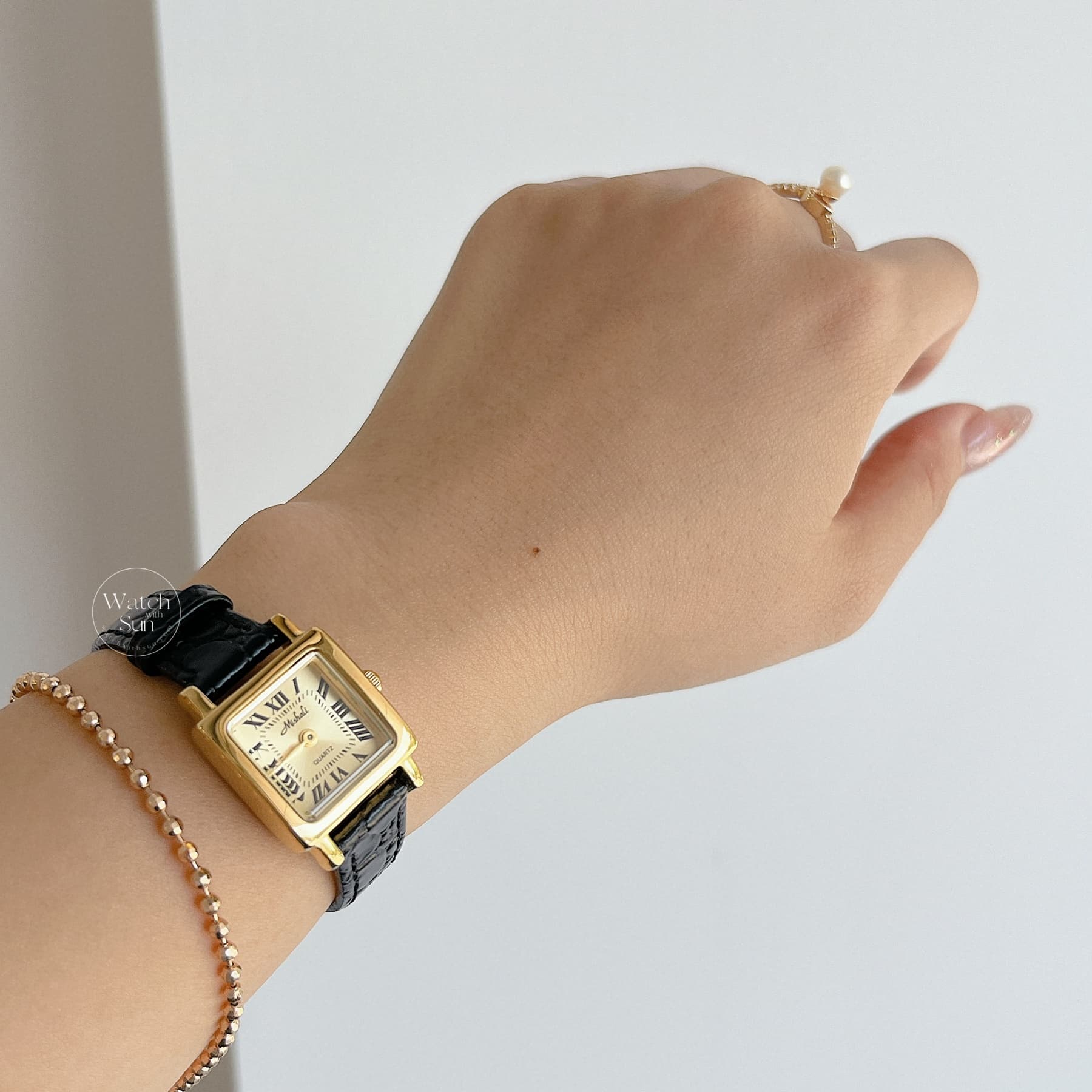 Classic Black-Gold Square Genuine Leather Watch