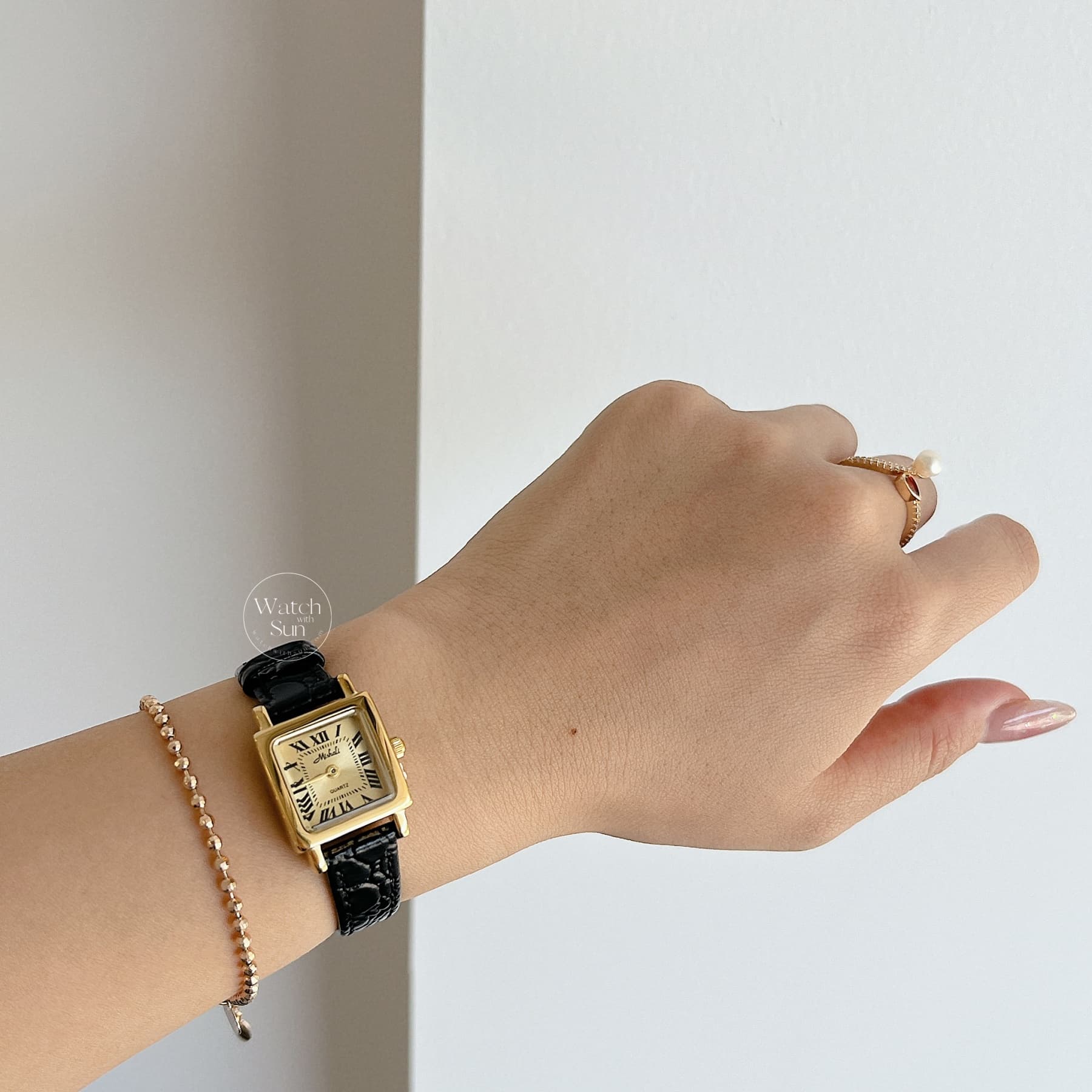 Classic Black-Gold Square Genuine Leather Watch