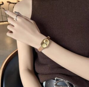 Minimalist Style Orange/Black Black Leather Watch