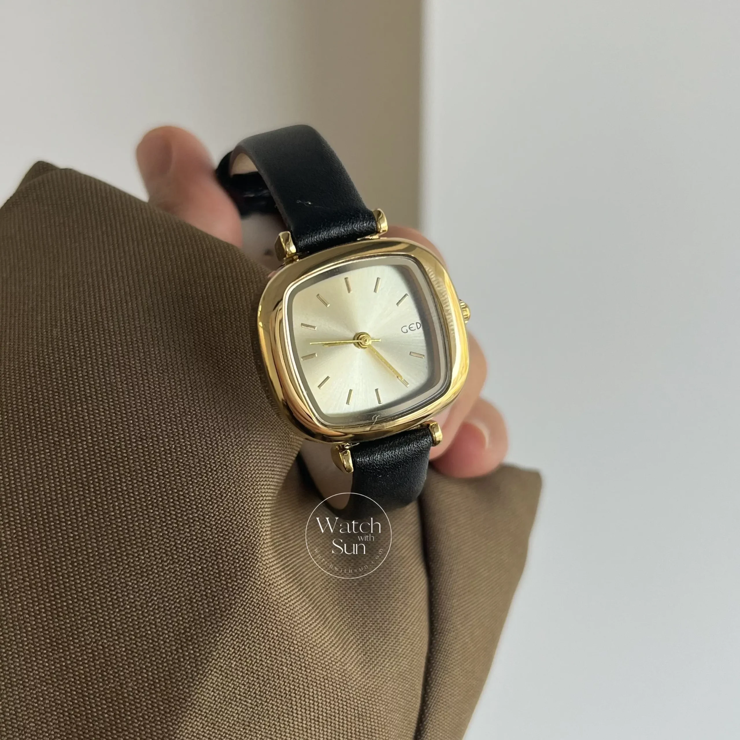 Black Leather Square Face Watch