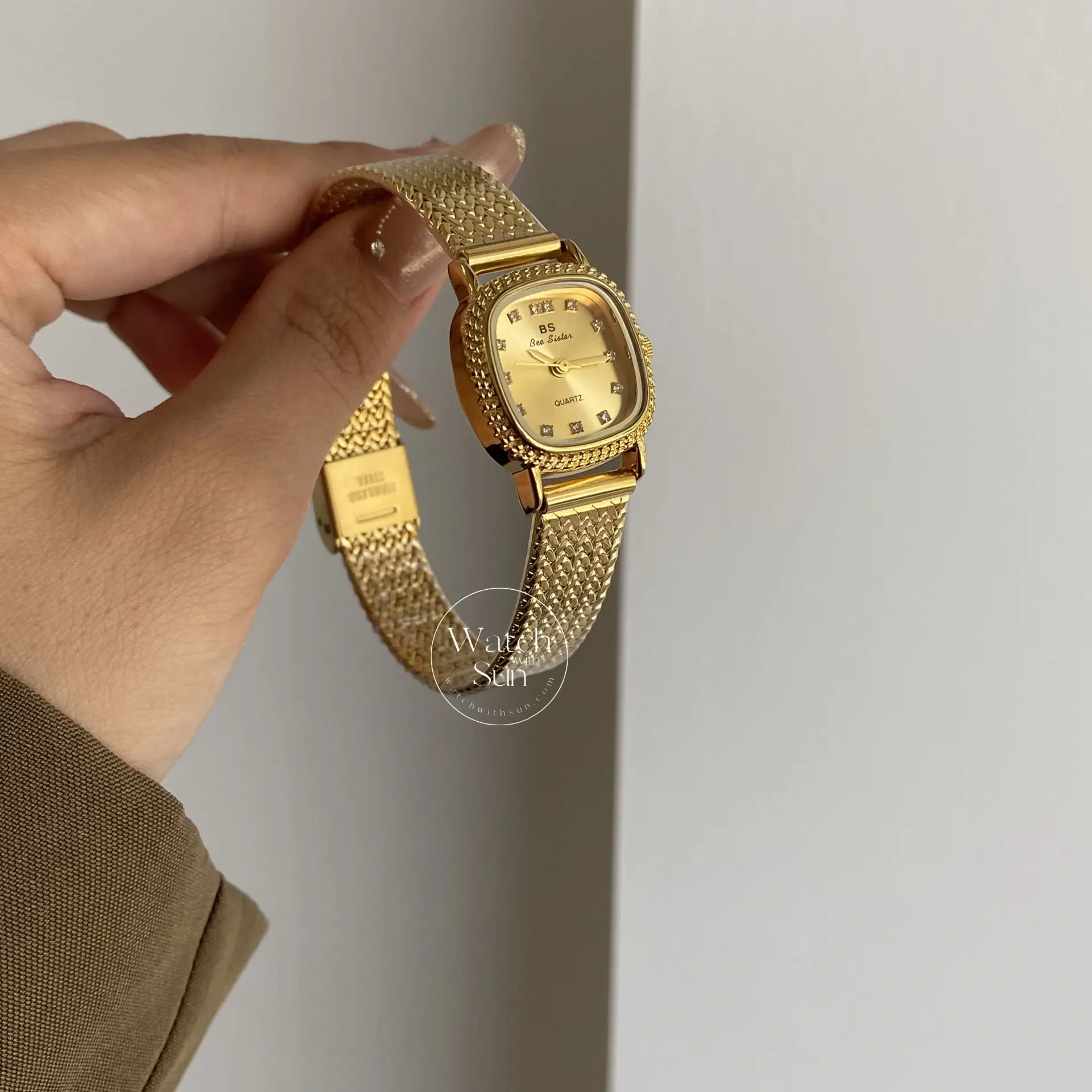 Classic Square Face Gold Band Stainless Steel Watch